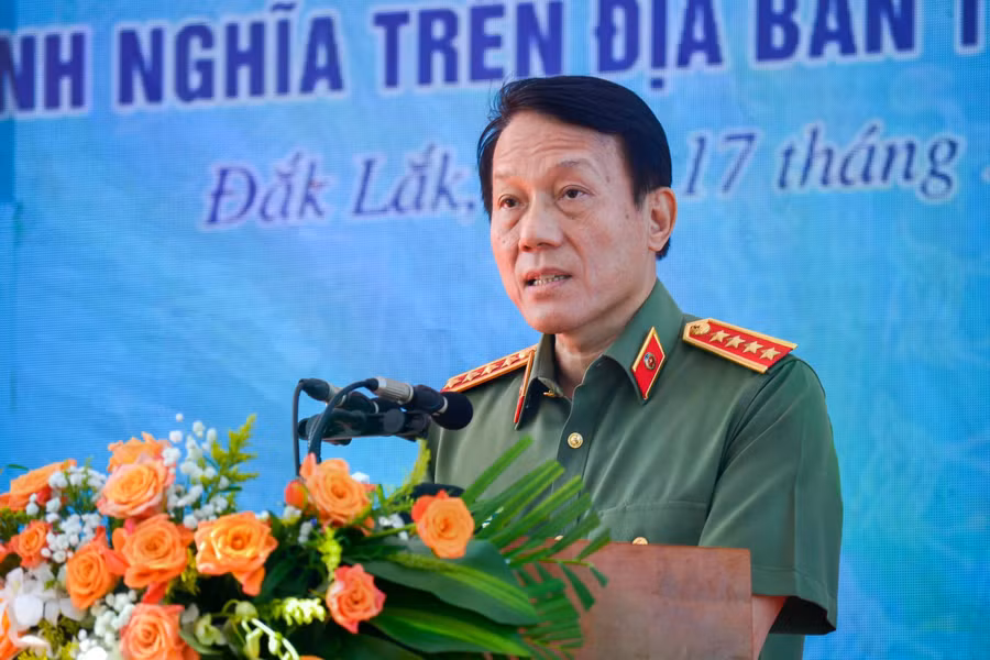 Đại tướng Lương Tam Quang phát biểu tại buổi lễ. ẢNH: HỮU TÚ