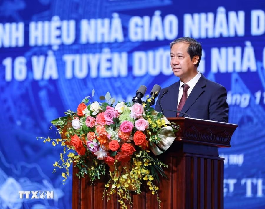 Bộ trưởng Bộ Giáo dục và Đào tạo Nguyễn Kim Sơn phát biểu. (Ảnh: Thanh Tùng/TTXVN)