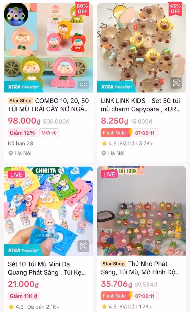 Sản phẩm túi mù được bán trên một sàn thương mại điện tử với đủ mức giá