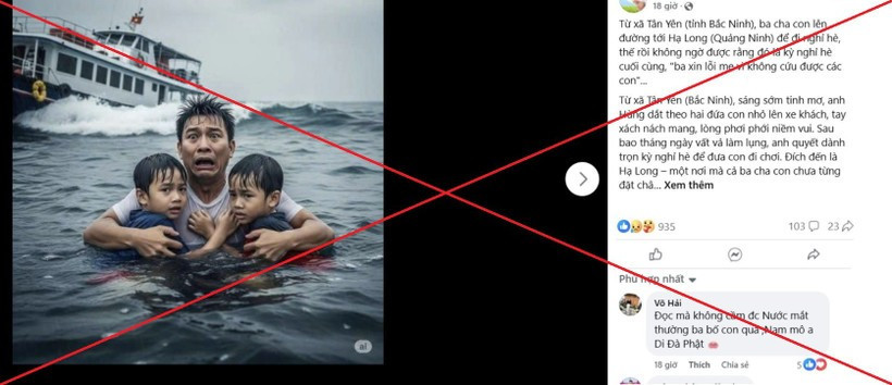 Những thông tin sai lệch về vụ lật tàu do AI "sáng tác". Ảnh: Vietnam+ mxh.jpg