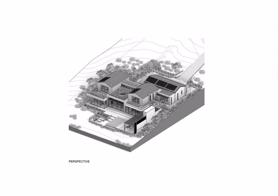 Không gian bên trong được tổ chức theo bố cục mở, tạo sự kết nối xuyên suốt giữa các khu vực sinh hoạt chung, đồng thời vẫn đảm bảo ranh giới tinh tế giữa không gian riêng tư và cộng đồng. Cấu trúc phân cấp này giúp duy trì sự cân bằng giữa độ mở và tính riêng tư. Hệ thống giếng trời được bố trí chiến lược, không chỉ mang ánh sáng vào nhà mà còn trở thành điểm nhấn kiến trúc, duy trì sự kết nối liên tục với bầu trời và tăng cường cảm giác rộng rãi, thoáng đãng.