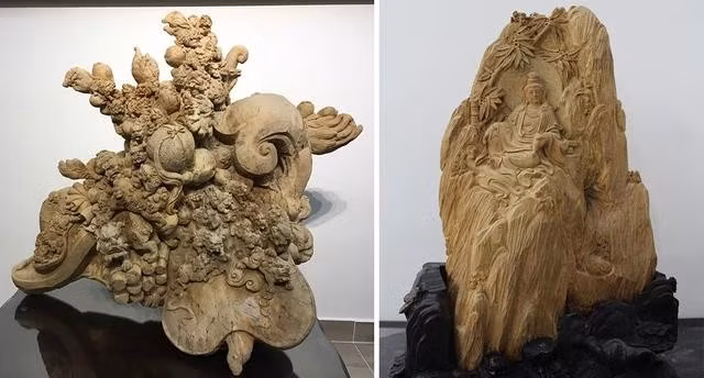 Hai tác phẩm trầm cảnh của một đại gia ở TP.HCM. ẢNH: QUANG VIÊN