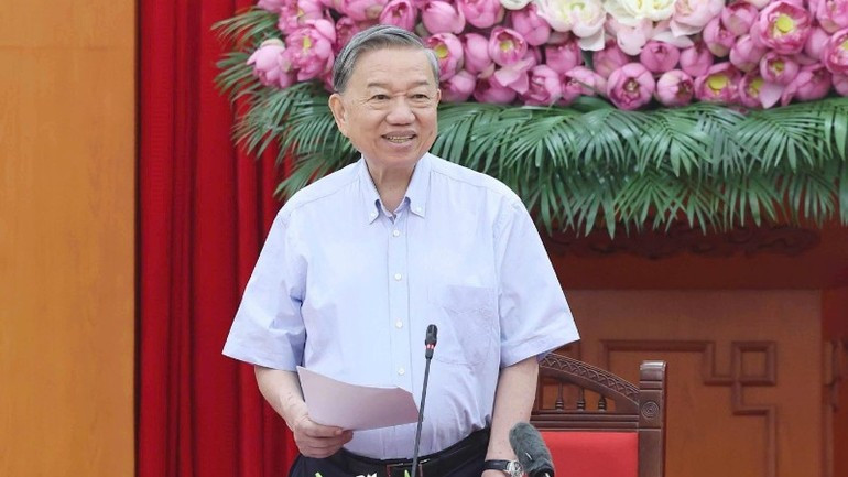 Tổng Bí thư Tô Lâm phát biểu tại buổi làm việc. (Ảnh: Thống Nhất/TTXVN) 2bosung.jpg