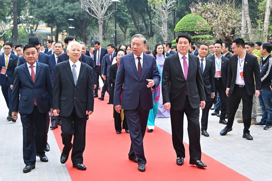 Tổng Bí thư Tô Lâm, Chủ tịch nước Lương Cường dự khánh thành công trình trụ sở làm việc Cơ quan Chủ tịch nước. Ảnh: QUANG PHÚC