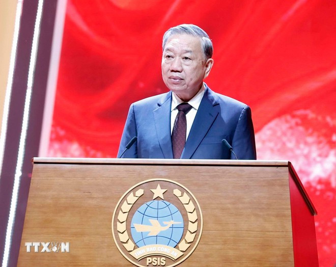 Tổng Bí thư Tô Lâm phát biểu tại Lễ kỷ niệm. (Ảnh: Thống Nhất/TTXVN)