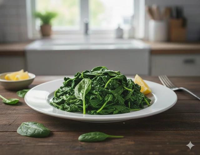 Việc nấu chín rau chân vịt giúp dưỡng chất trở nên đậm đặc hơn và cơ thể hấp thu tốt hơn một số hợp chất bảo vệ quan trọng. Ảnh: AI