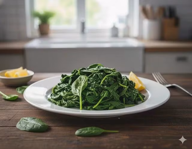 Việc nấu chín rau chân vịt giúp dưỡng chất trở nên đậm đặc hơn và cơ thể hấp thu tốt hơn một số hợp chất bảo vệ quan trọng. Ảnh: AI
