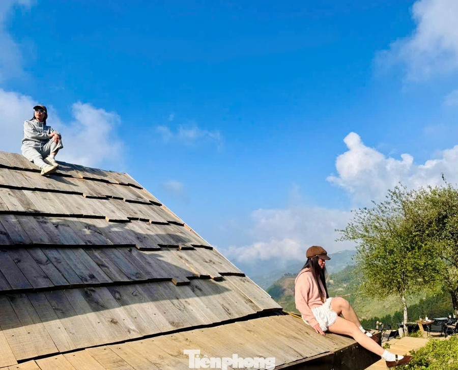 Sức hút của quán nằm ở chiếc mái gỗ chênh vênh, tạo nên bối cảnh chụp ảnh vừa lạ vừa thơ.