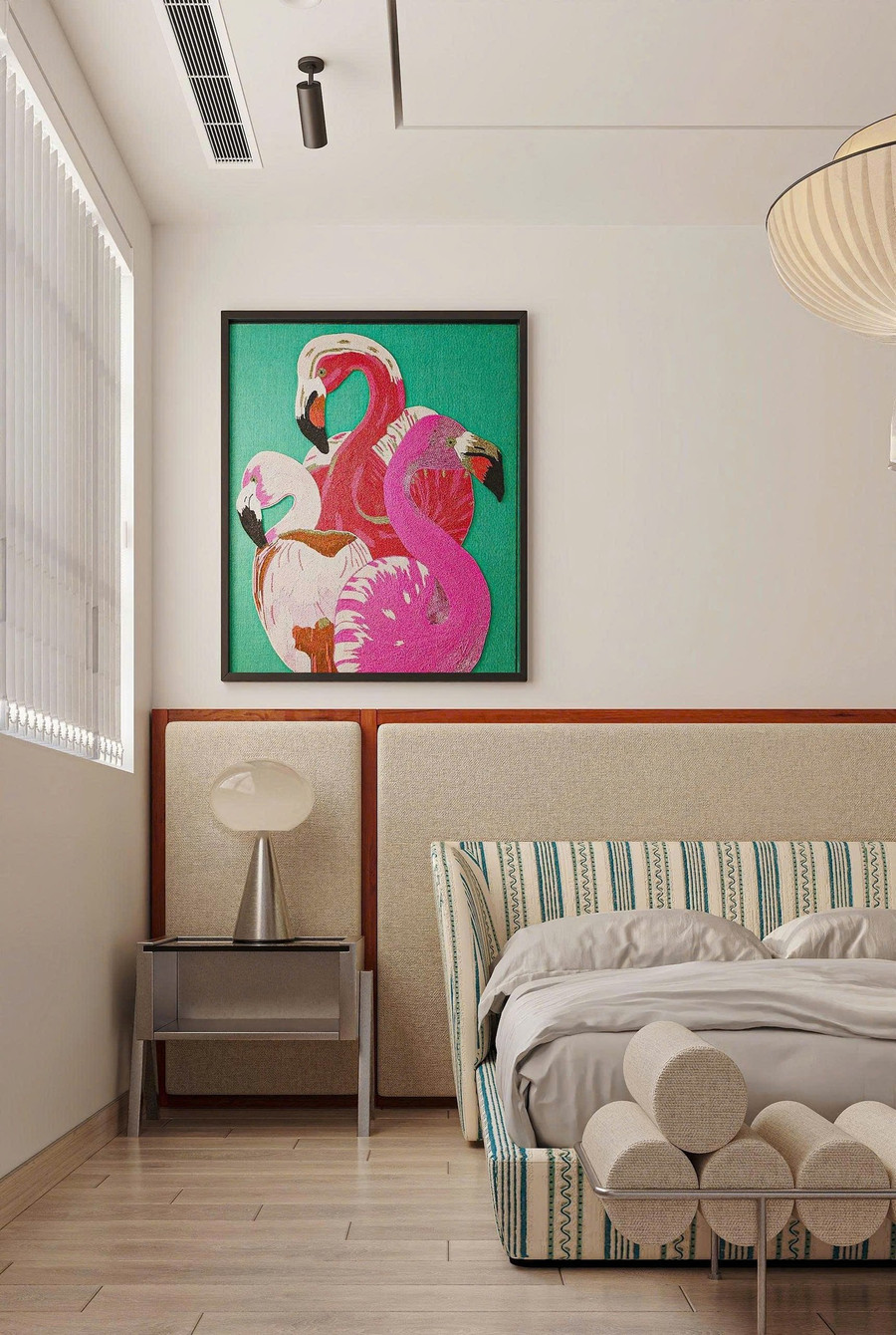 Bảng màu trung tính làm nền: trắng ấm, be, gỗ sáng… tạo cảm giác nhẹ nhàng, đầy chất nghệ thuật.