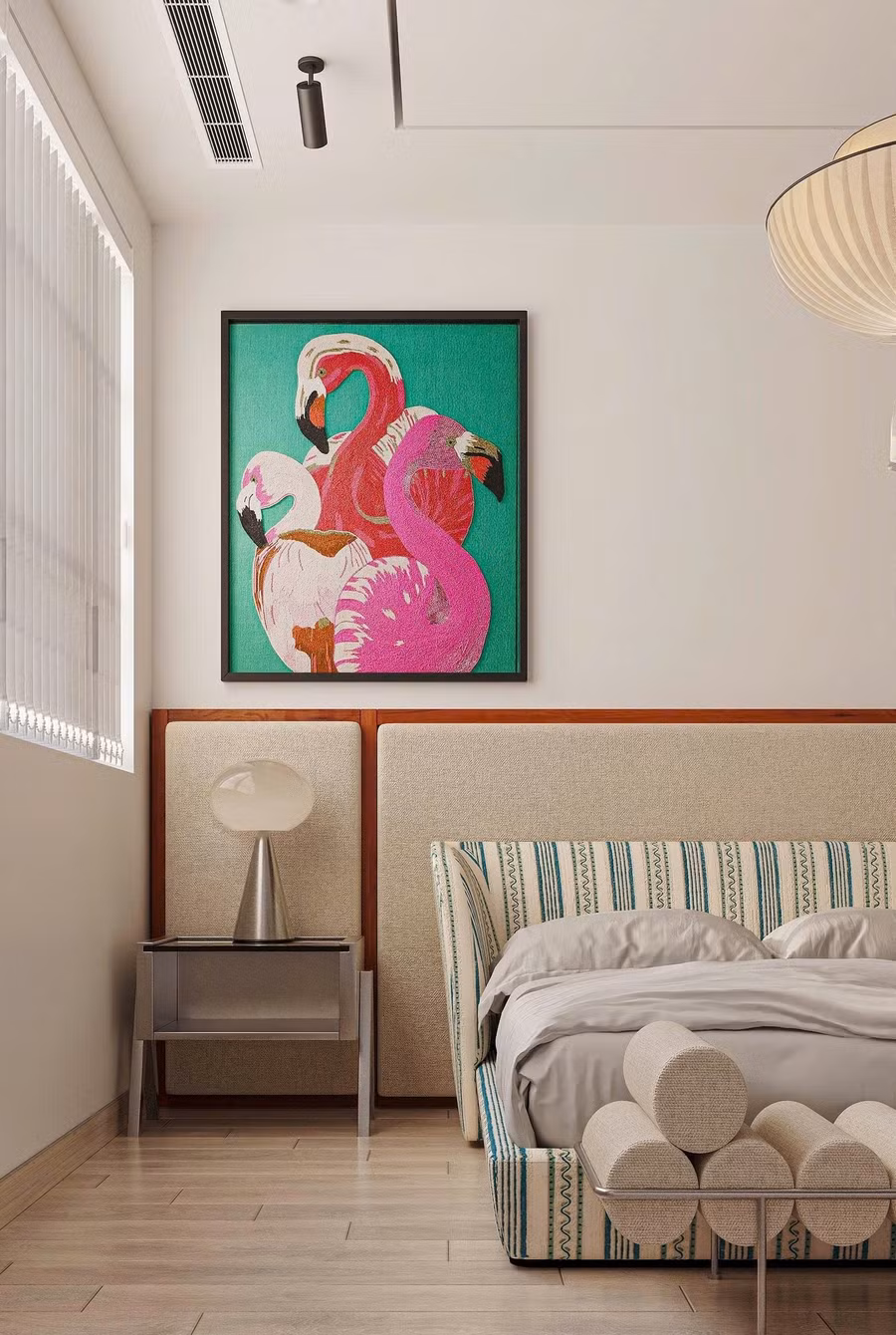 Bảng màu trung tính làm nền: trắng ấm, be, gỗ sáng… tạo cảm giác nhẹ nhàng, đầy chất nghệ thuật.