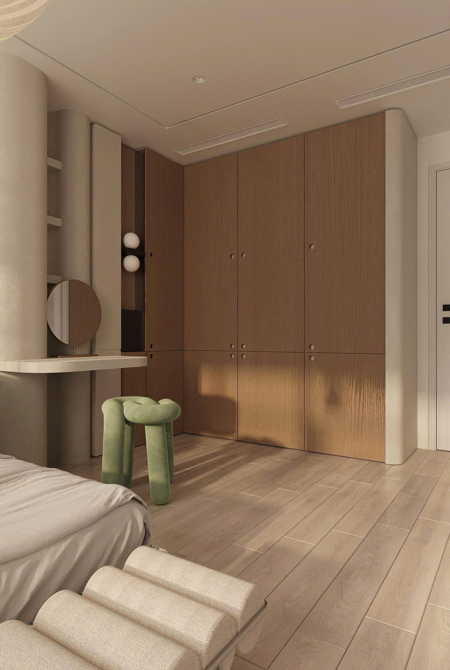 Bảng màu trung tính làm nền: trắng ấm, be, gỗ sáng… tạo cảm giác nhẹ nhàng, đầy chất nghệ thuật.