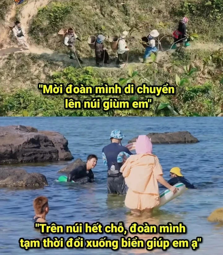 Câu nói 'mời đoàn mình di chuyển lên núi giúp em' được lan truyền mạnh mẽ cùng chương trình Gia đình Ha Ha. (Ảnh: Showbeat)
