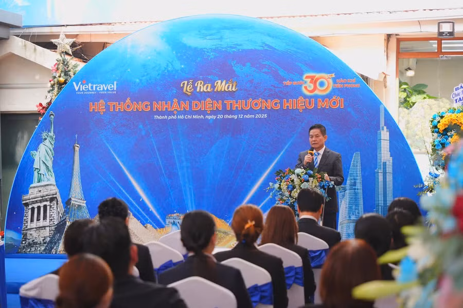 Ông Nguyễn Quốc Kỳ - Chủ tịch Hội đồng Quản trị Tập đoàn Du lịch Vietravel phát biểu tại buổi Lễ ra mắt.