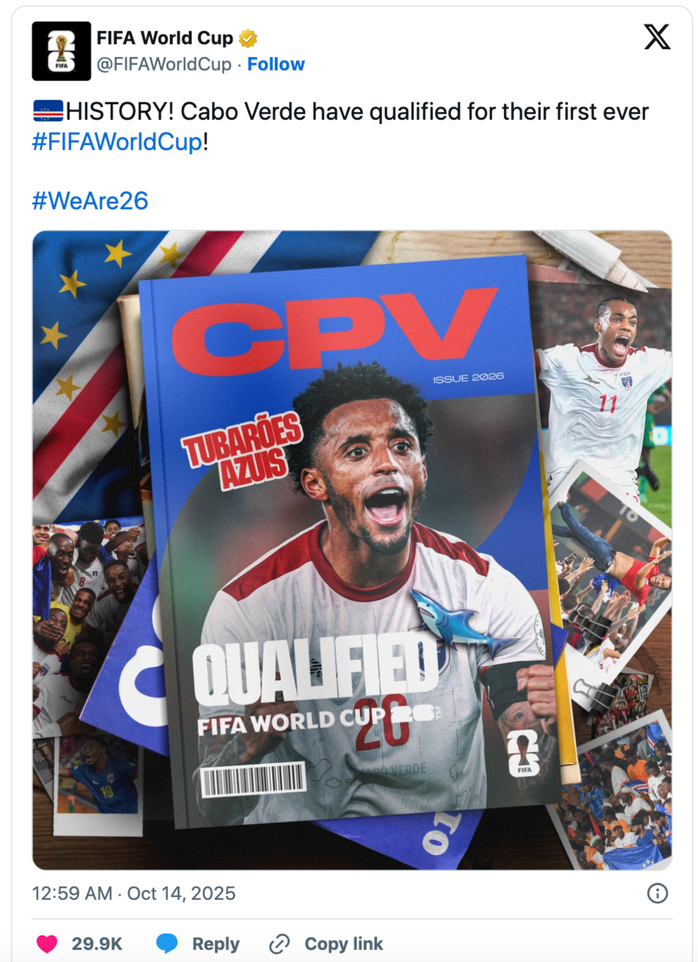 FIFA chúc mừng Cape Verde hoàn thành thắng lợi chiến dịch vòng loại World Cup FIFA chúc mừng Cape Verde hoàn thành thắng lợi chiến dịch vòng loại World Cup