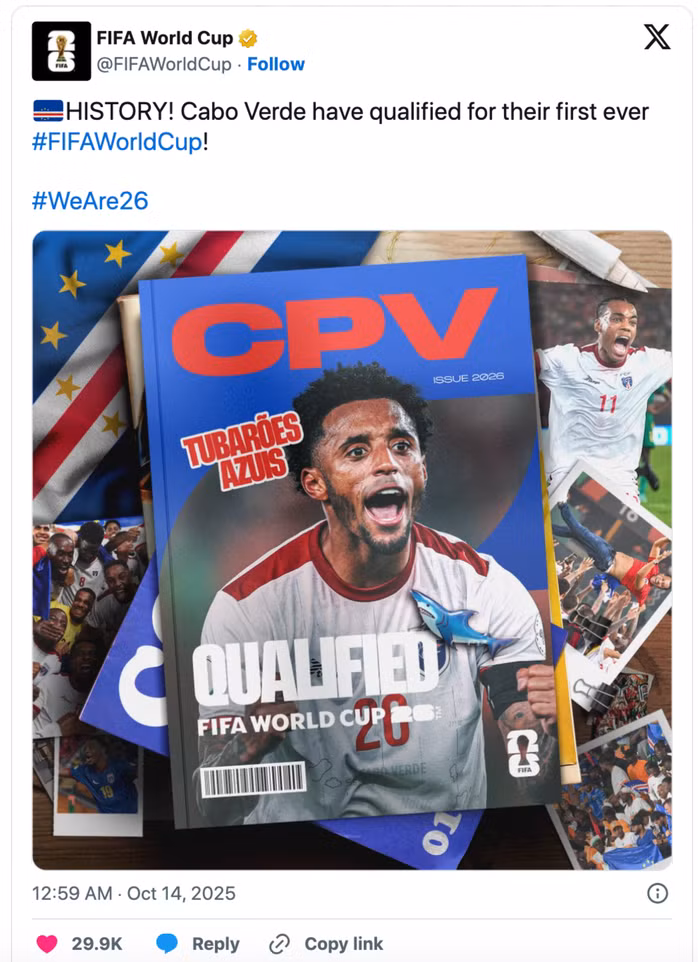 FIFA chúc mừng Cape Verde hoàn thành thắng lợi chiến dịch vòng loại World Cup