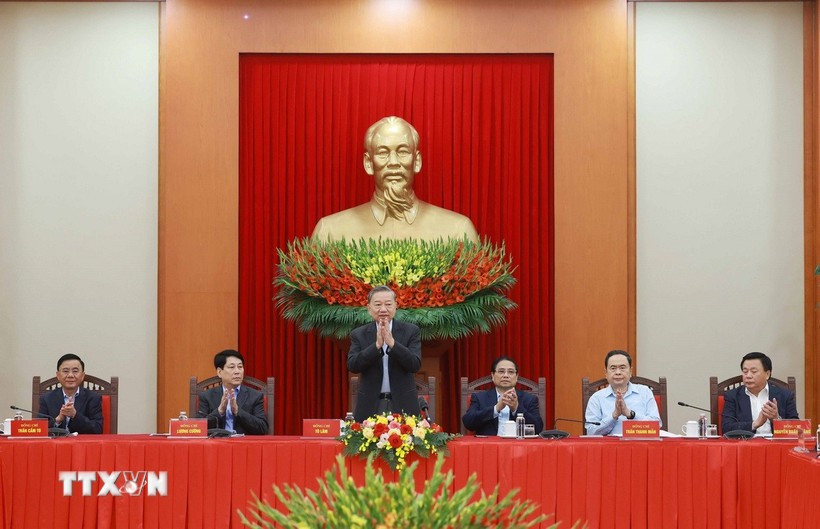 Tổng Bí thư Tô Lâm phát biểu tại phiên họp Tiểu ban Văn kiện Đại hội XIV của Đảng. (Ảnh: Thống Nhất/TTXVN) tieu-ban-van-kien.jpg