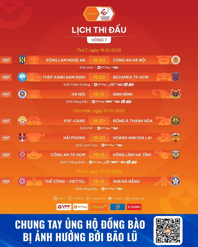Lịch thi đấu vòng 7 Giải Vô địch Quốc gia V-League 2025/26. (Ảnh: VPF)