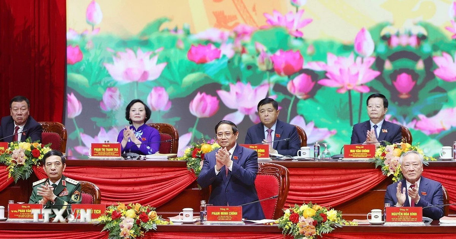 Đoàn Chủ tịch điều hành Đại hội đại biểu Đảng bộ Chính phủ lần thứ I, nhiệm kỳ 2025-2030. (Ảnh: Dương Giang/TTXVN) Đoàn Chủ tịch điều hành Đại hội đại biểu Đảng bộ Chính phủ lần thứ I, nhiệm kỳ 2025-2030. (Ảnh: Dương Giang/TTXVN)