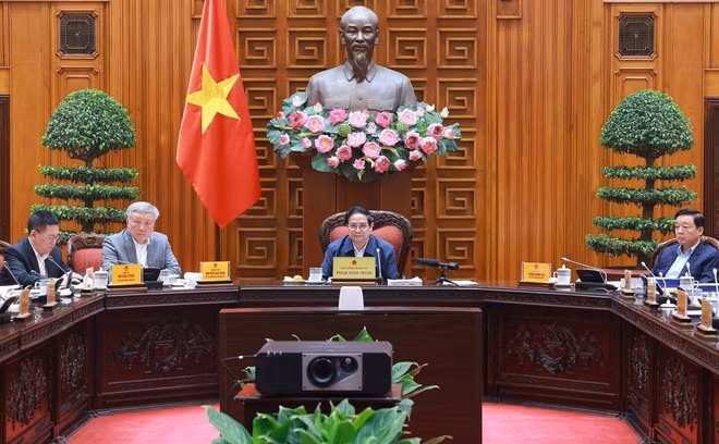 Thủ tướng Phạm Minh Chính chủ trì Phiên họp lần thứ 7 Ban chỉ đạo tinh gọn bộ máy của Chính phủ. (Ảnh: Dương Giang/TTXVN)