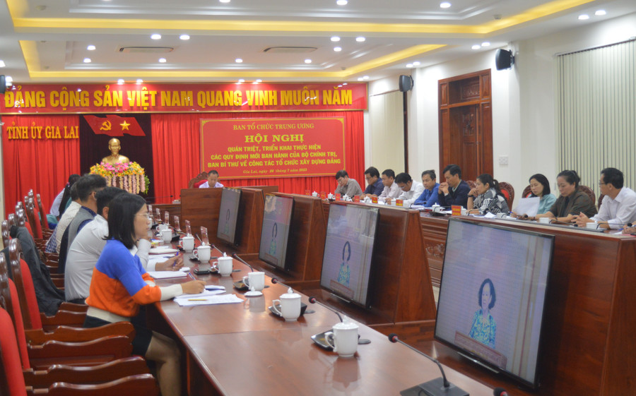 Các đại biểu nghe đồng chí Trương Thị Mai-Ủy viên Bộ Chính trị, Thường trực Ban Bí thư, Trưởng Ban Tổ chức Trung ương phát biểu chỉ đạo. Ảnh: Anh Huy