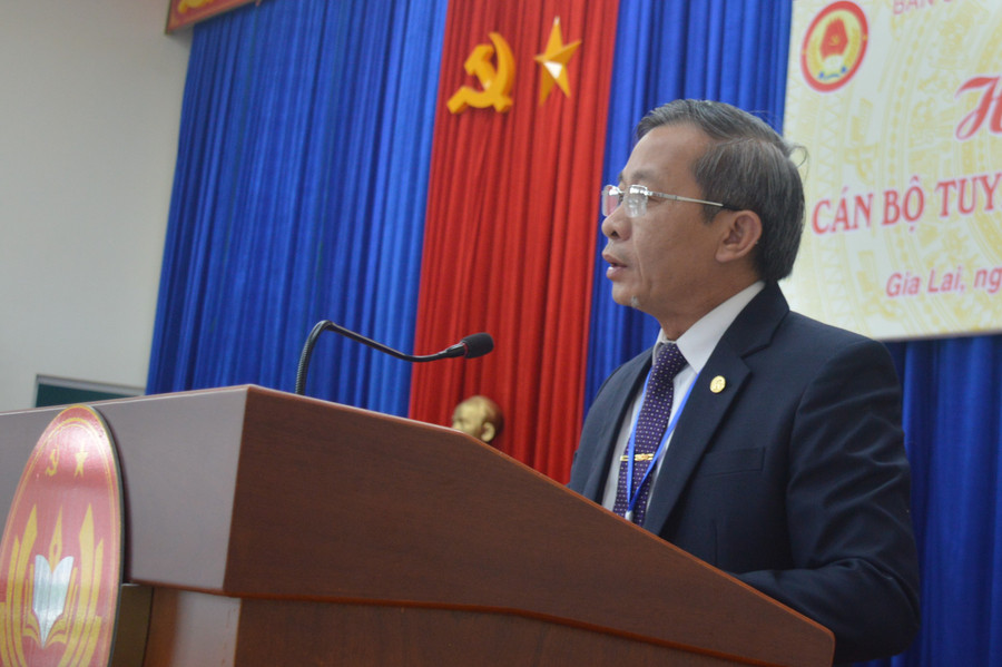 Trưởng Ban Tuyên giáo Tỉnh ủy Huỳnh Thế Mạnh phát biểu tại lễ bế mạc hội thi. Ảnh: Anh Huy