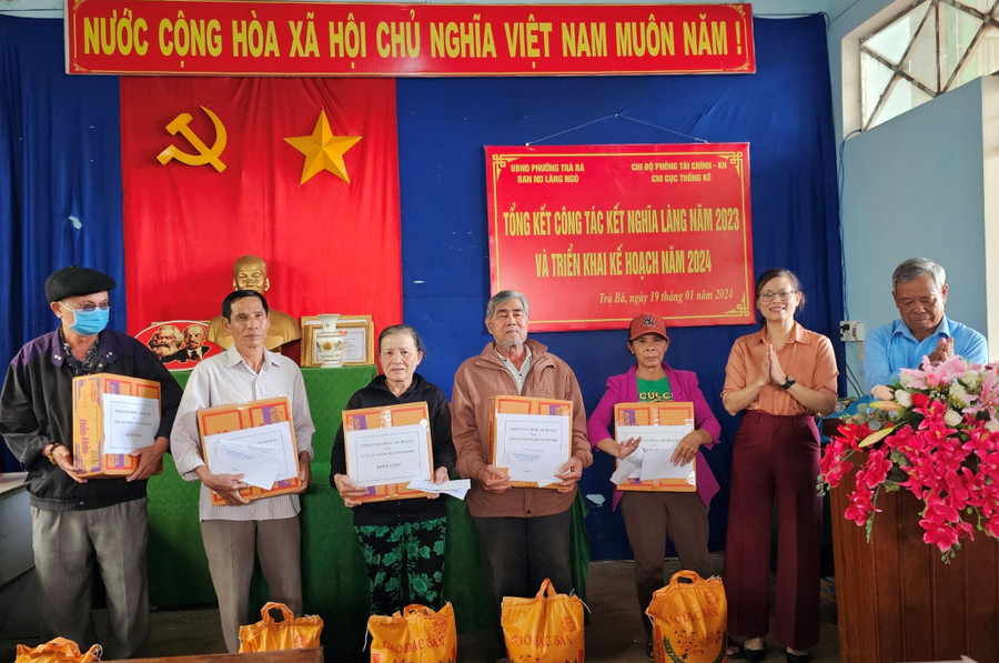 Chi bộ Phòng Tài chính-Kế hoạch và Chi cục Thống kê TP. Pleiku tặng quà cho hộ nghèo của làng. Ảnh: Anh Huy Chi bộ Phòng Tài chính-Kế hoạch và Chi cục Thống kê TP. Pleiku tặng quà cho hộ nghèo của làng. Ảnh: Anh Huy