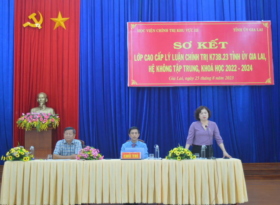 Trưởng Ban Dân vận Tỉnh ủy Phạm Thị Tố Hải phát biểu tại lễ sơ kết. Ảnh: Anh Huy Trưởng Ban Dân vận Tỉnh ủy Phạm Thị Tố Hải phát biểu tại lễ sơ kết. Ảnh: Anh Huy