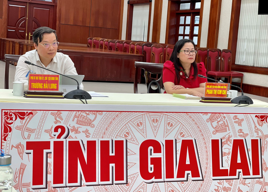 Phó Bí thư Tỉnh ủy, Chủ tịch UBND tỉnh Trương Hải Long và Phó Chủ tịch Hội Nông dân tỉnh Phan Thị Kim Chi chủ trì hội nghị tại điểm cầu Hội trường 2-9. Ảnh: Anh Huy Phó Bí thư Tỉnh ủy, Chủ tịch UBND tỉnh Trương Hải Long và Phó Chủ tịch Hội Nông dân tỉnh Phan Thị Kim Chi chủ trì hội nghị tại điểm cầu Hội trường 2-9. Ảnh: Anh Huy