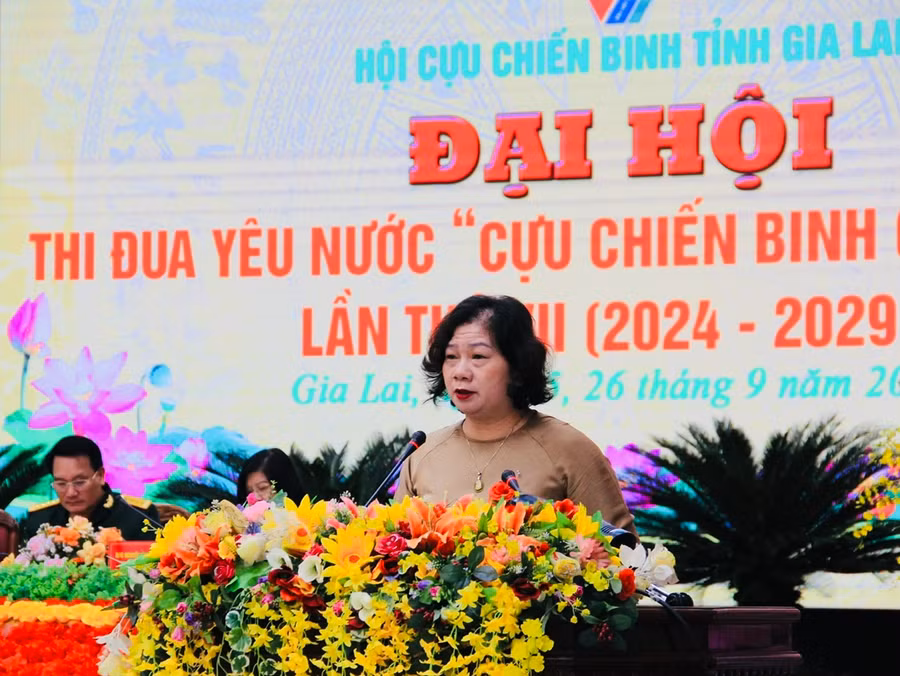 Trưởng ban Dân vận Tỉnh ủy Phạm Thị Tố Hải phát biểu tại đại hội. Ảnh: P.D