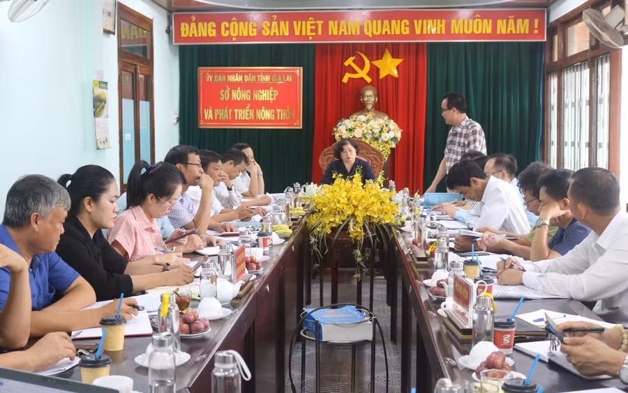 Đoàn kiểm tra của Ban Chỉ đạo thực hiện QCDC ở cơ sở của tỉnh nghe các thành viên Ban Chỉ đạo thực hiện QCDC của Sở báo cáo kết quả triển khai thực hiện. Ảnh: P.D