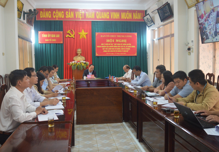 Các đại biểu tham dự hội nghị tại điểm cầu hội trường Ban Tổ chức Tỉnh ủy. Ảnh: Anh Huy