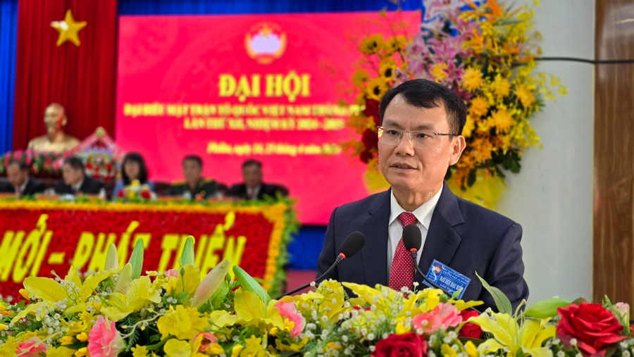 Bí thư Thành ủy Pleiku Trịnh Duy Thuân phát biểu tại Đại hội. Ảnh: P.D Bí thư Thành ủy Pleiku Trịnh Duy Thuân phát biểu tại Đại hội. Ảnh: P.D