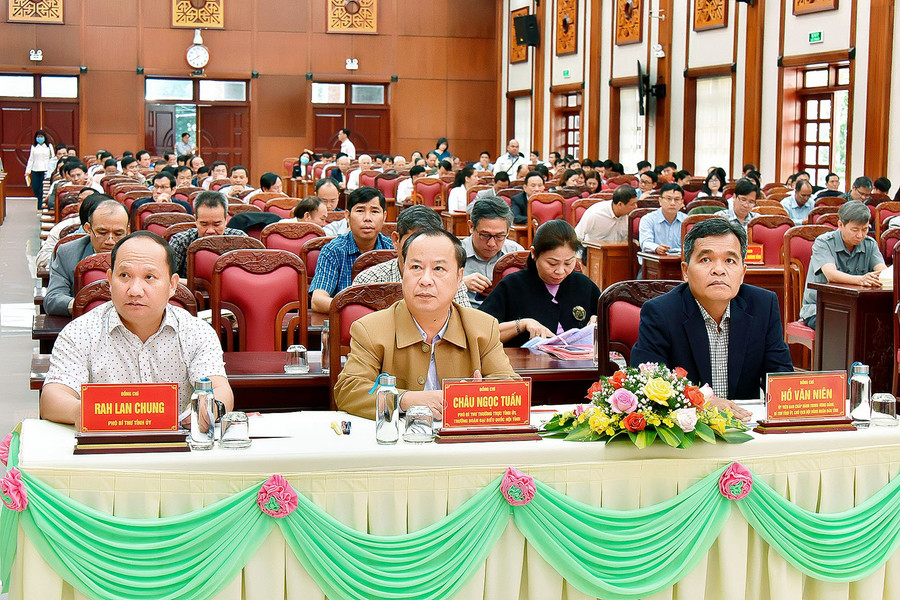 Các đại biểu tham dự hội nghị tại điểm cầu Hội trường 2-9. Ảnh: Đức Thụy