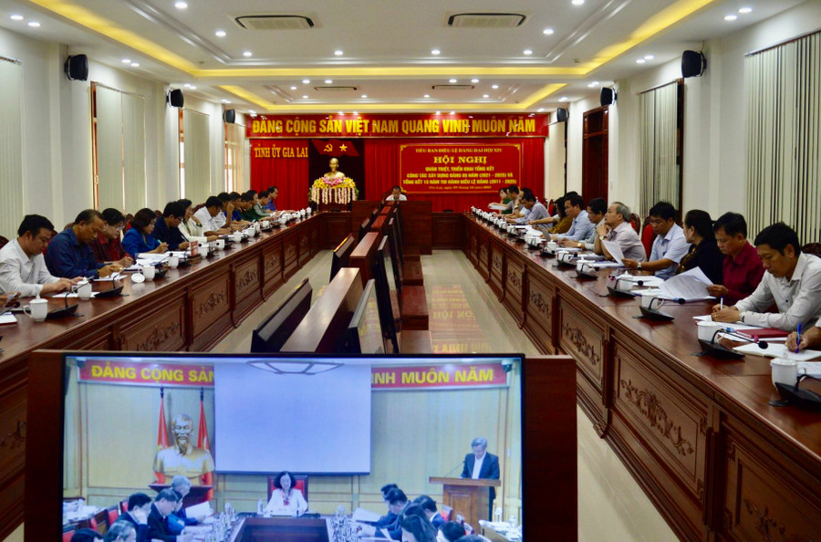 Quang cảnh hội nghị tại điểm cầu Tỉnh ủy Gia Lai. Ảnh: Anh Huy