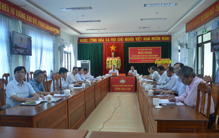 Quang cảnh hội nghị tại điểm cầu Ủy ban MTTQ Việt Nam tỉnh Gia Lai. Ảnh: Anh Huy