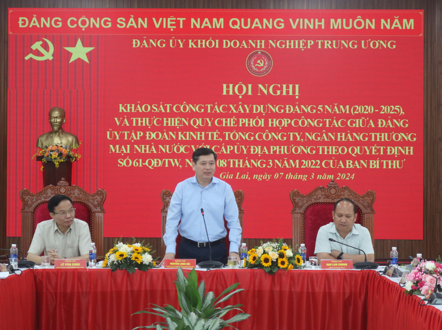 Bí thư Đảng ủy Khối Doanh nghiệp Trung ương Nguyễn Long Hải phát biểu tại hội nghị. Ảnh: P.D Bí thư Đảng ủy Khối Doanh nghiệp Trung ương Nguyễn Long Hải phát biểu tại hội nghị. Ảnh: P.D