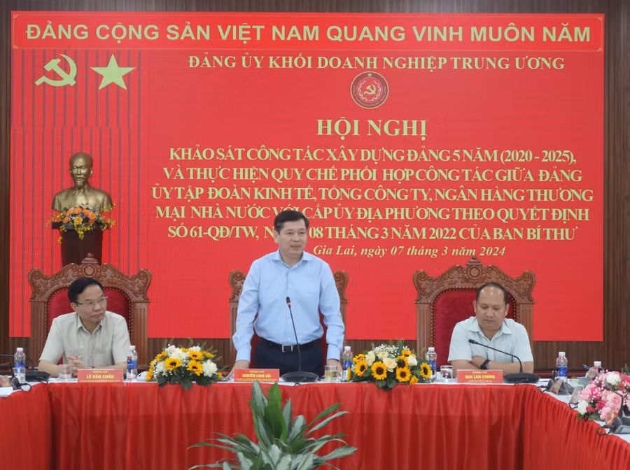 Bí thư Đảng ủy Khối Doanh nghiệp Trung ương Nguyễn Long Hải phát biểu tại hội nghị. Ảnh: P.D