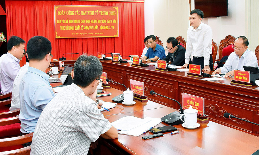 Ông Nguyễn Tuấn Anh-Uỷ viên Ban Thường vụ Tỉnh ủy, Phó Chủ tịch UBND tỉnh phát biểu tại buổi làm việc. Ảnh: Đức Thụy