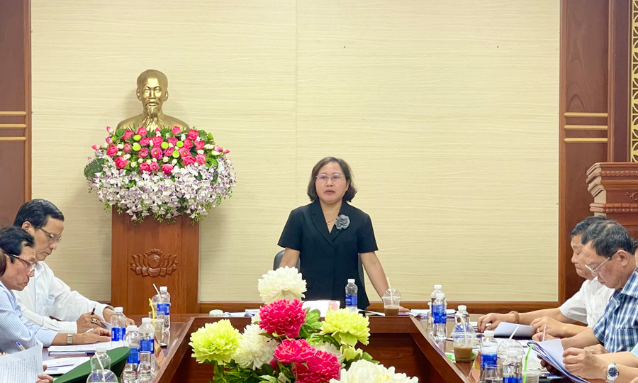 Bà Ayun H’Bút-Tỉnh ủy viên, Phó Chủ tịch HĐND tỉnh phát biểu tại buổi làm việc. Ảnh: V.T