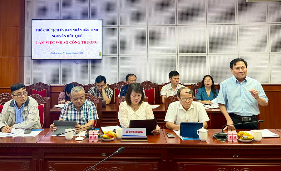 Ông Phạm Văn Binh-Giám đốc Sở Công thương phát biểu tại buổi làm việc. Ảnh: V.T