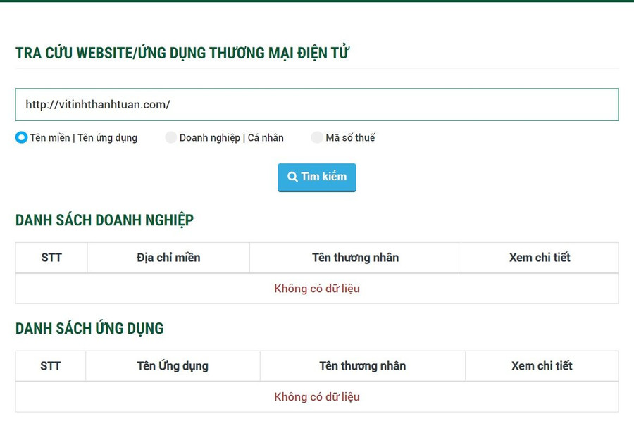 Qua tra cứu thông tin tại Cổng thông tin Quản lý hoạt động thương mại điện tử của Bộ Công thương, trang này chưa được thông báo với Bộ Công thương trước khi bán hàng đến người tiêu dùng theo quy định. Ảnh: Cục Quản lý thị trường Gia Lai
