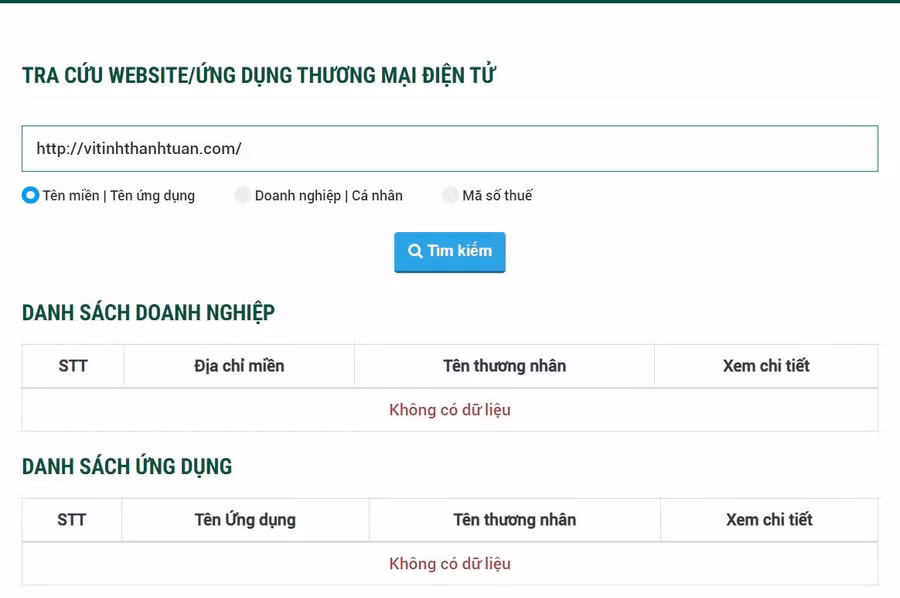 Qua tra cứu thông tin tại Cổng thông tin Quản lý hoạt động thương mại điện tử của Bộ Công thương, trang này chưa được thông báo với Bộ Công thương trước khi bán hàng đến người tiêu dùng theo quy định. Ảnh: Cục Quản lý thị trường Gia Lai