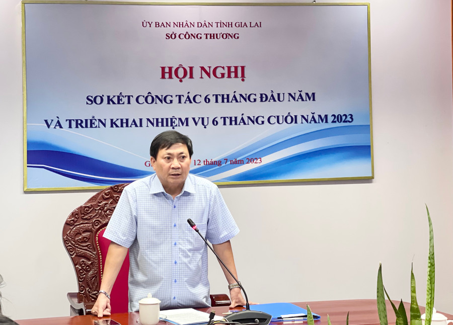 Ông Phạm Văn Binh-Giám đốc Sở Công thương phát biểu tại hội nghị. Ảnh: V.T