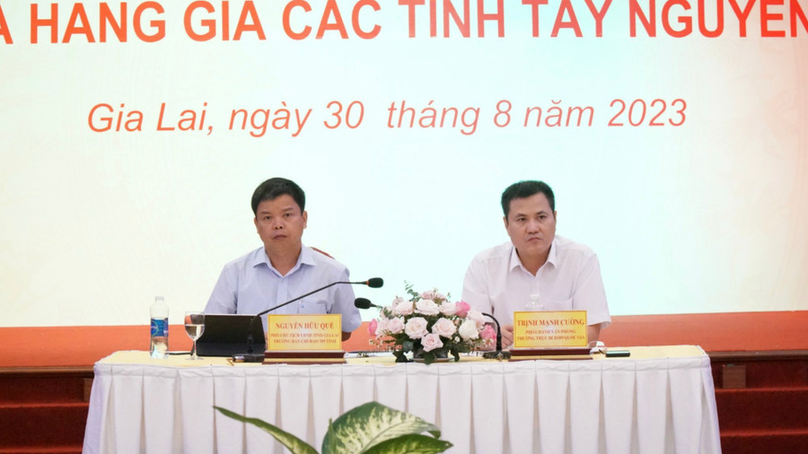 Phó Chủ tịch UBND tỉnh Nguyễn Hữu Quế, Trưởng Ban Chỉ đạo 389 tỉnh và ông Trịnh Mạnh Cường-Phó Chánh Văn phòng Thường trực Ban Chỉ đạo 389 Quốc gia đồng chủ trì hội nghị. Ảnh: V.T Phó Chủ tịch UBND tỉnh Nguyễn Hữu Quế, Trưởng Ban Chỉ đạo 389 tỉnh và ông Trịnh Mạnh Cường-Phó Chánh Văn phòng Thường trực Ban Chỉ đạo 389 Quốc gia đồng chủ trì hội nghị. Ảnh: V.T