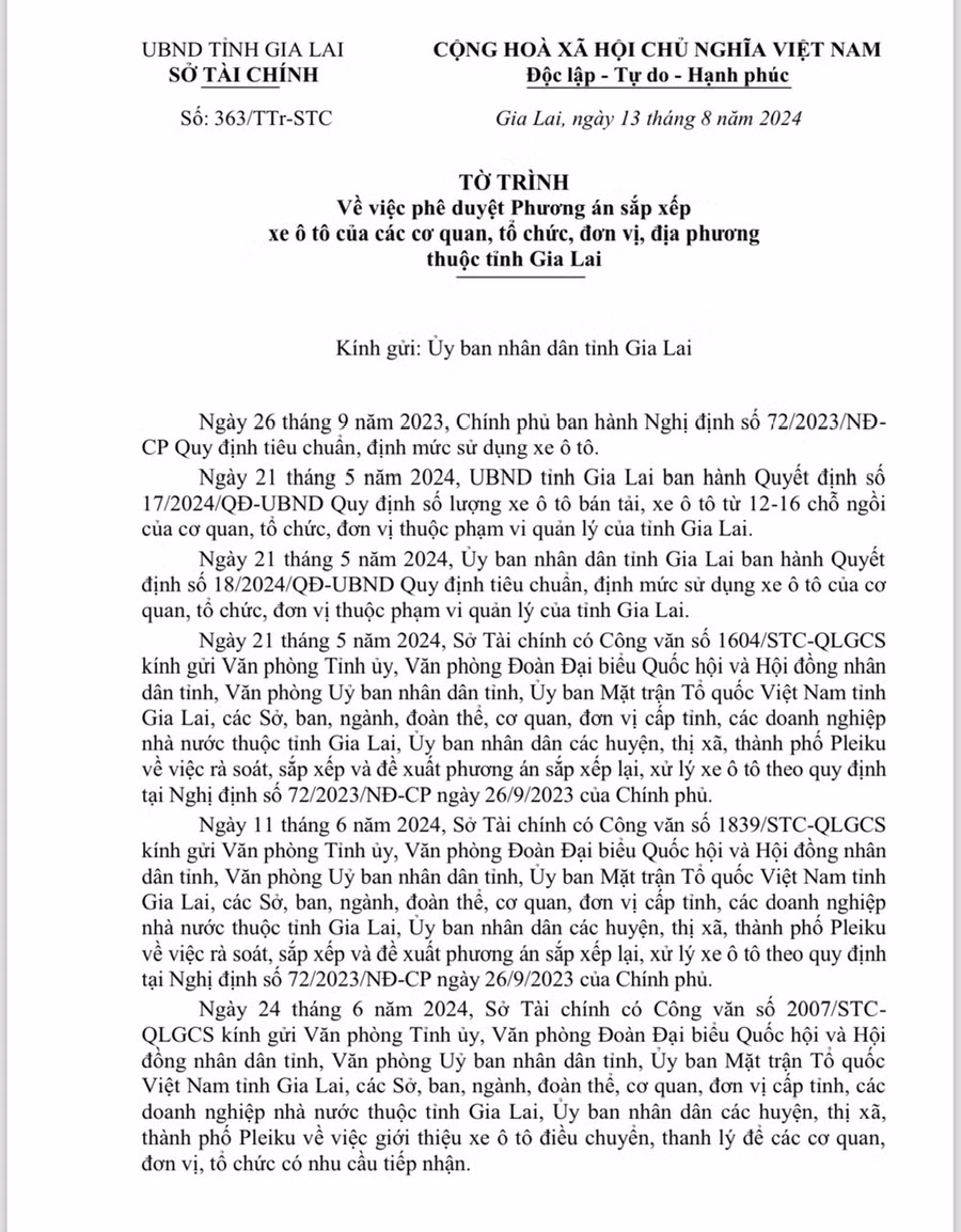 Sở Tài chính trình UBND tỉnh thông qua phương án rà soát, sắp xếp xe ô tô phục vụ các chức danh, phục vụ công tác chung và xe ô tô chuyên dùng của các cơ quan, tổ chức, đơn vị và địa phương thuộc tỉnh. Ảnh: Minh Phương