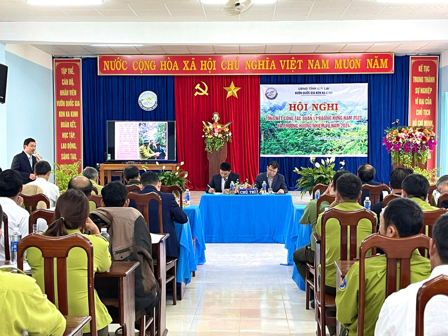Vườn quốc gia Kon Ka Kinh tổng kết công tác quản lý bảo vệ rừng năm 2023 và đề ra phương hướng, nhiệm vụ 2024. Ảnh: Minh Phương