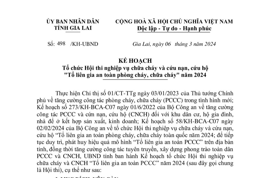 UBND tỉnh ban hành kế hoạch tổ chức hội thi phòng cháy chữa cháy năm 2024. Ảnh: T.D