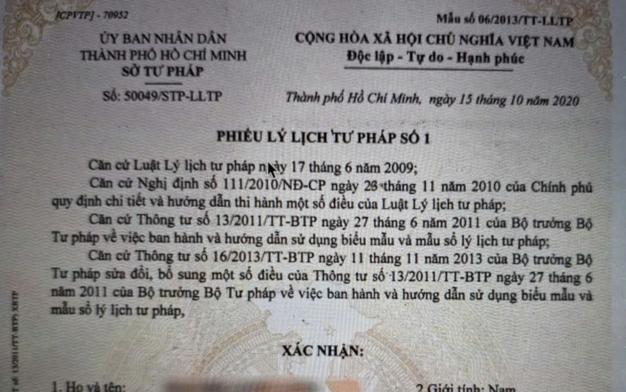Biểu mẫu Phiếu lý lịch tư pháp. Ảnh minh họa Biểu mẫu Phiếu lý lịch tư pháp. Ảnh minh họa