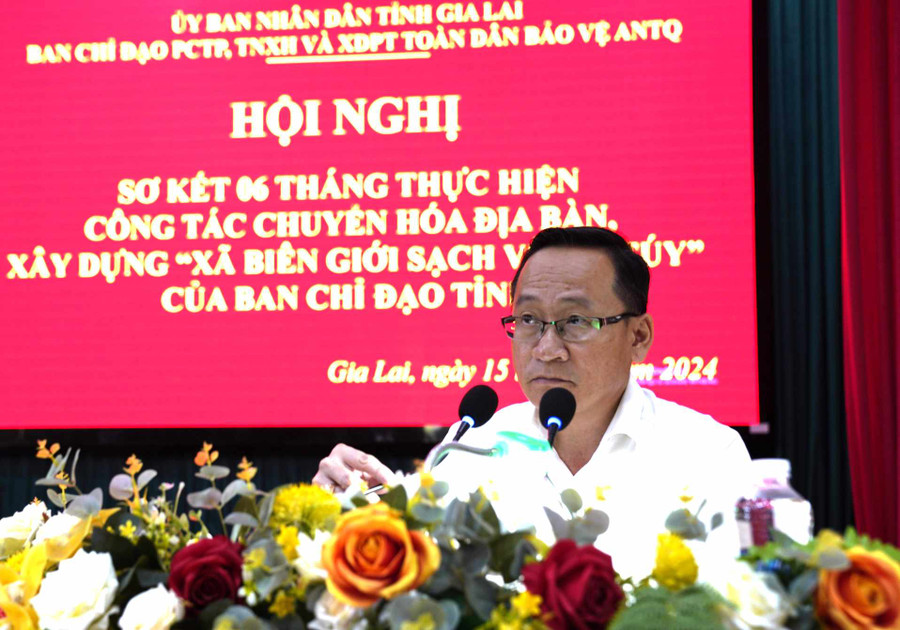 Giám đốc Sở Y tế Lý Minh Thái trình bày tham luận về công tác phối hợp cai nghiện ma túy. Ảnh: T.D