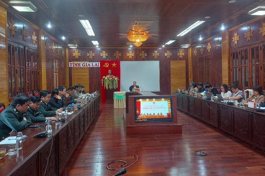 Hội nghị tổng kết công tác Tư pháp năm 2023 tại điểm cầu Gia Lai. Ảnh: T.D Hội nghị tổng kết công tác Tư pháp năm 2023 tại điểm cầu Gia Lai. Ảnh: T.D